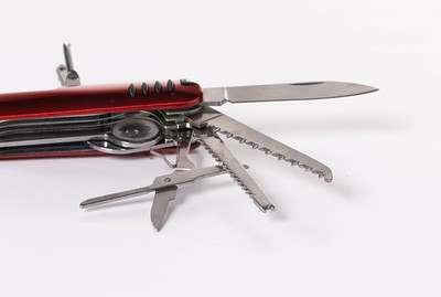 A pocket knife with multiple tools available.