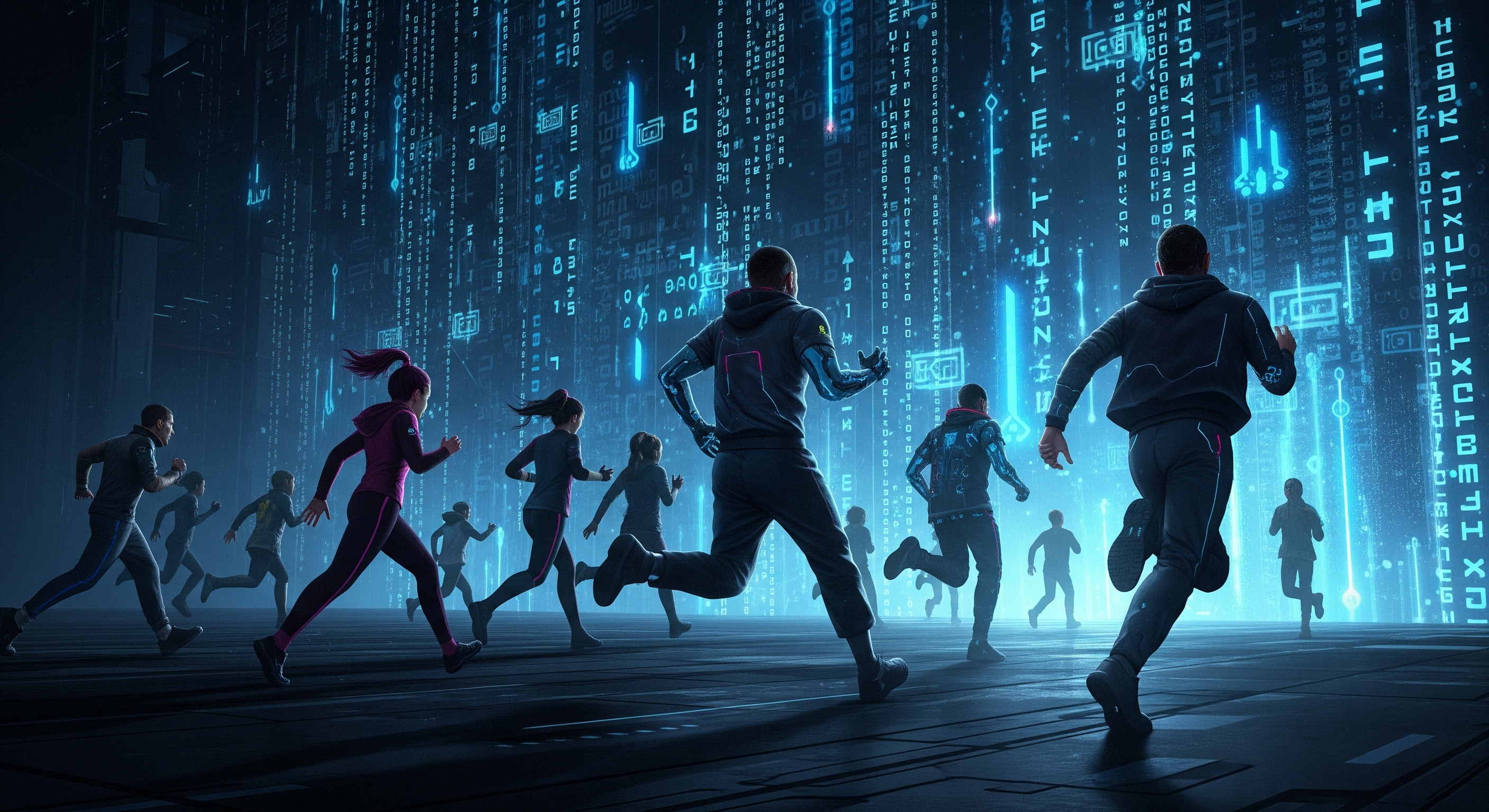 A group of developers running into a wall of code